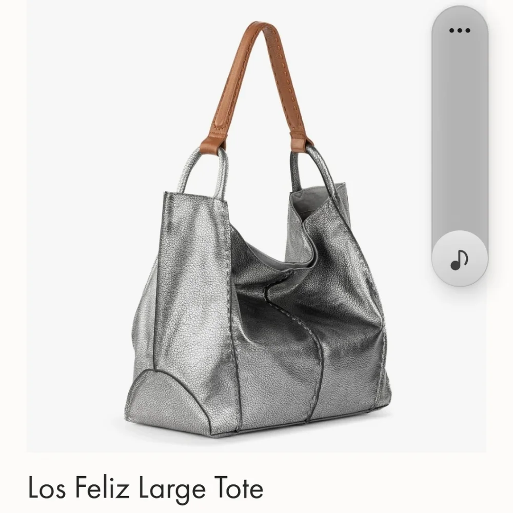 The Sak Metallic Silver Tote with Tan Handles, Los Feliz Large Tote, Never Used! - Picture 8 of 9
